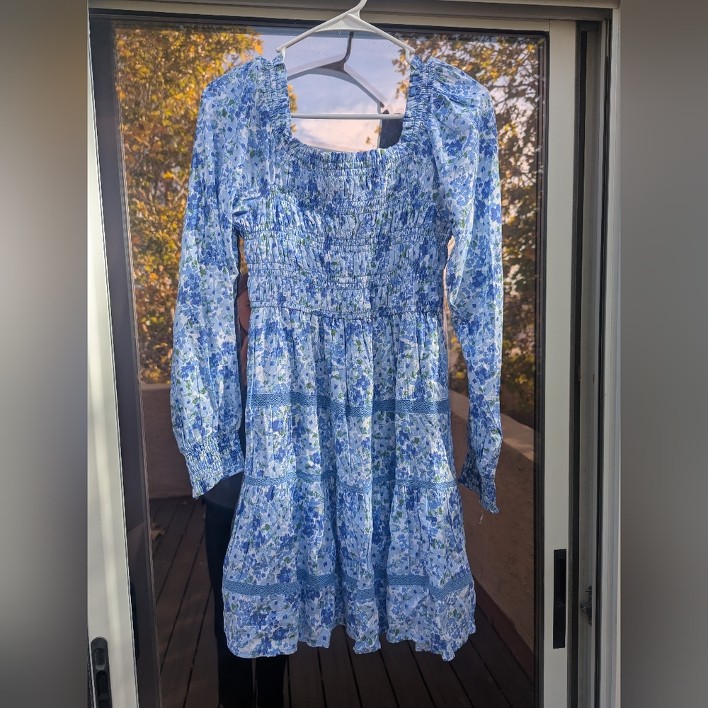 Japna Blue Floral Smocked Dress